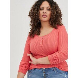 Torrid Light Weight Rib Hacci Henley Long Sleeve Shirt Top